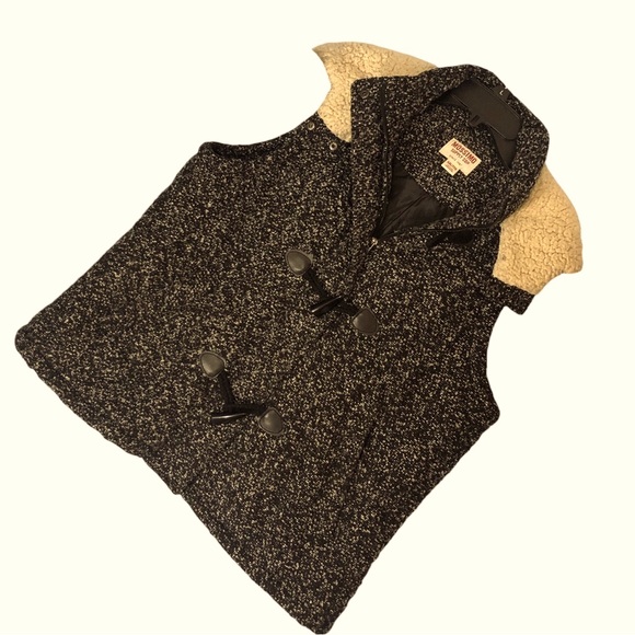 Mossimo Fleece Lined Collar Hood Vest Faux Fur Trim Black Gray Charcoal - Picture 5 of 13